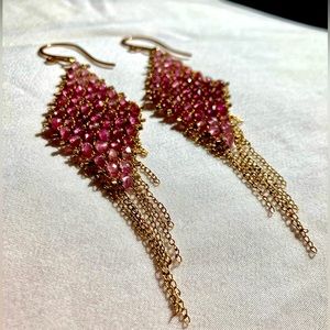 Pink and gold dangle earrings